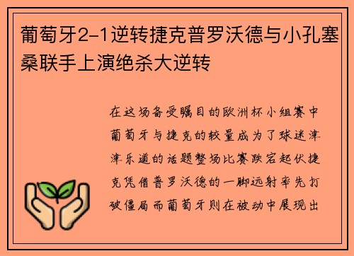 葡萄牙2-1逆转捷克普罗沃德与小孔塞桑联手上演绝杀大逆转 葡萄牙2-1逆转捷克普罗沃德与小孔塞桑联手上演绝杀大逆转