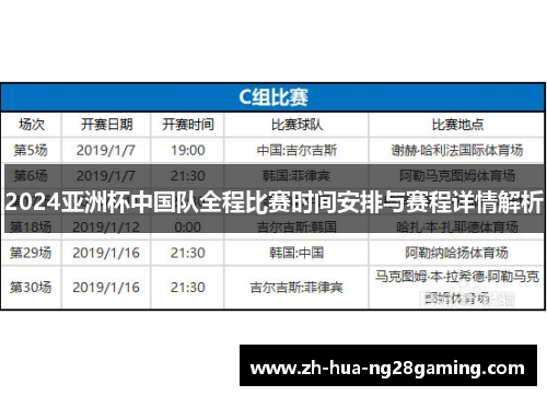 2024亚洲杯中国队全程比赛时间安排与赛程详情解析